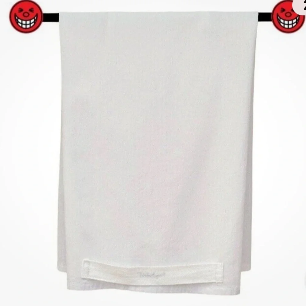 White Graphic “Hang Tight Towel” with Black Text